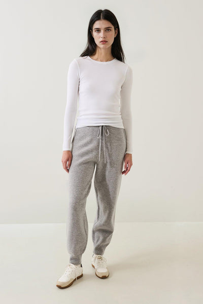 Pima Cotton Stretch Ribbed Long Sleeve Crew Neck T-Shirt White-Patrick Assaraf-Tocca Finita