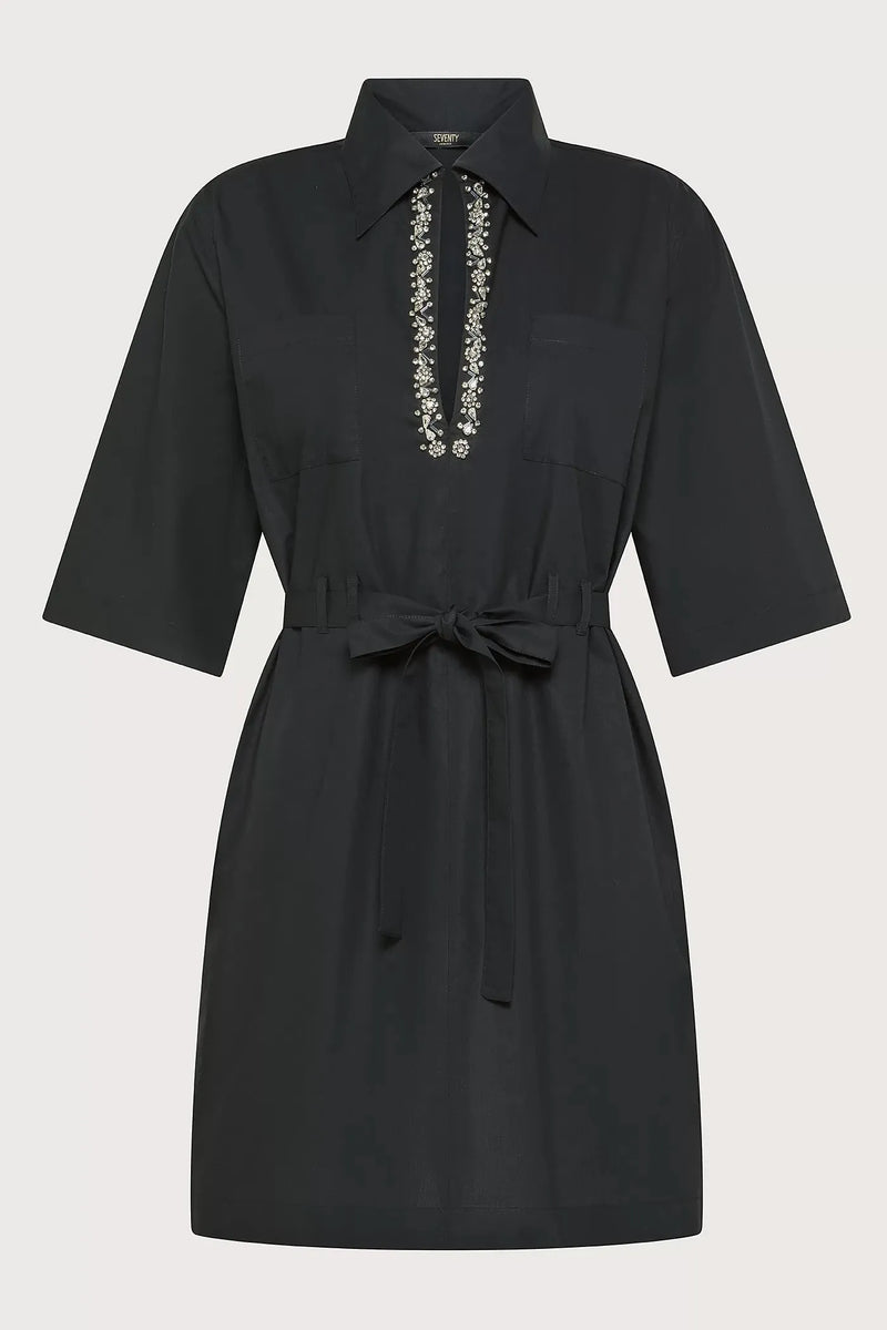 Poplin Dress With Stone Embroidery-Seventy-Tocca Finita