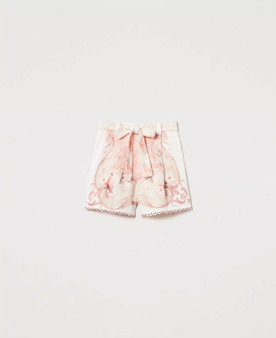 Printed Linen Shorts Flower Tapestry-TWINSET-Tocca Finita