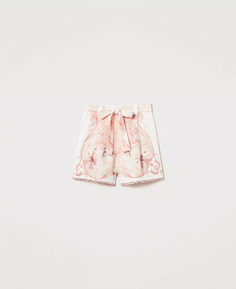 Printed Linen Shorts Flower Tapestry-TWINSET-Tocca Finita