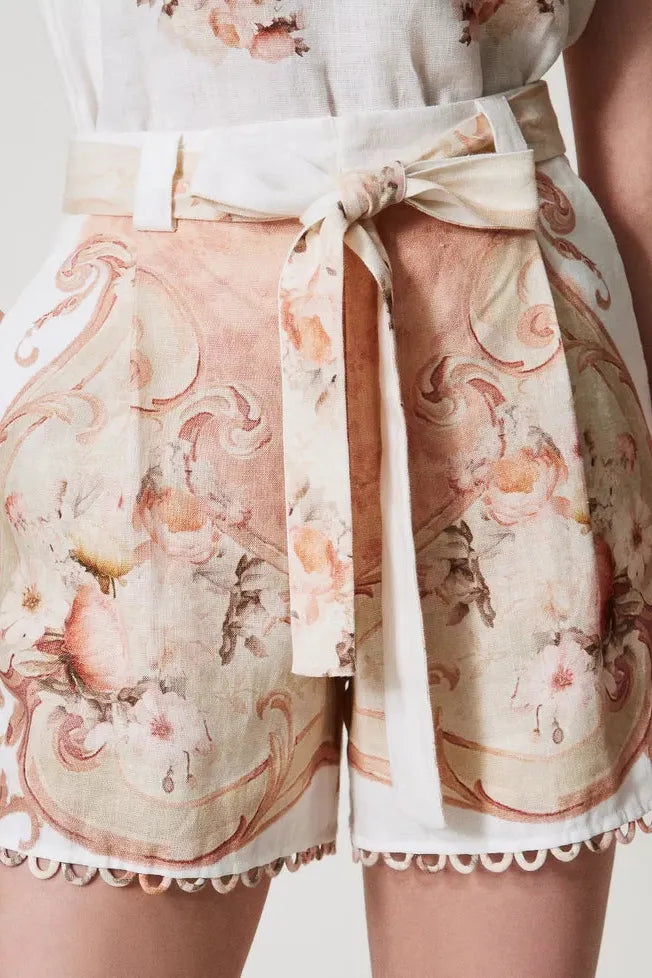 Printed Linen Shorts Flower Tapestry-TWINSET-Tocca Finita