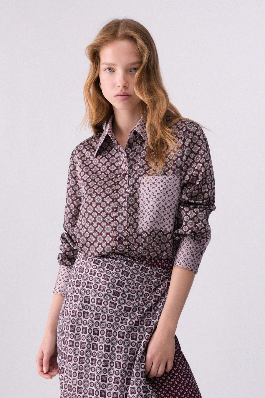 Printed Twill Shirt Aubergine/Geometric Print-Liu Jo-Tocca Finita