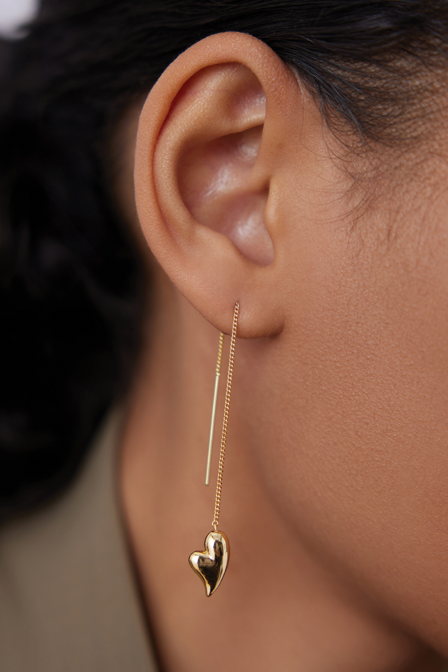 Puffy Heart Threader Earrings Gold-Jenny Bird-Tocca Finita
