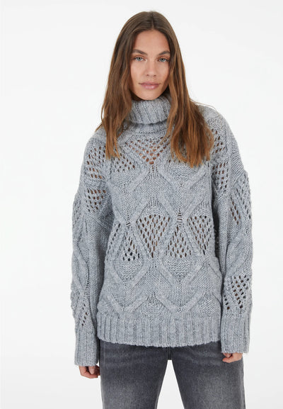Pullover With Chunky Cable-Knit Pattern Grey Melange-Marc Aurel-Tocca Finita