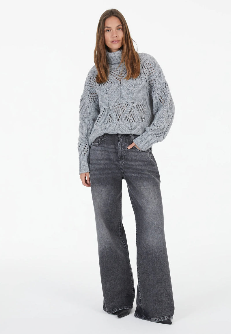 Pullover With Chunky Cable-Knit Pattern Grey Melange-Marc Aurel-Tocca Finita