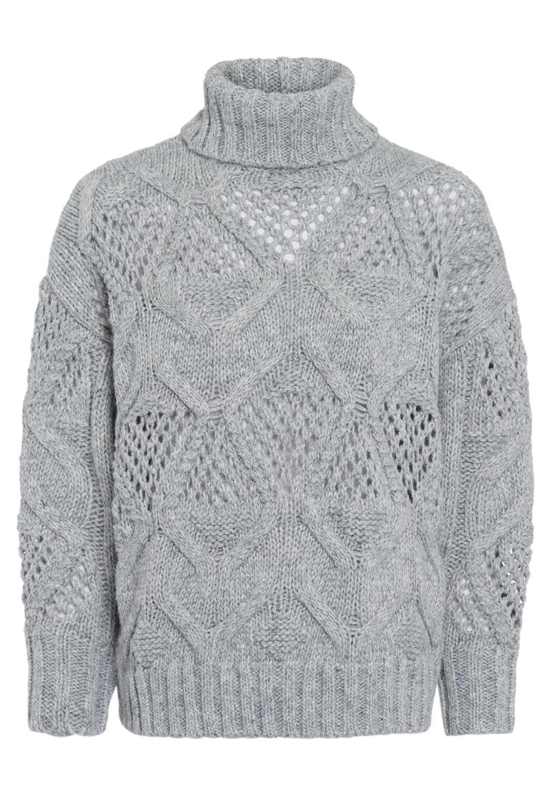 Pullover With Chunky Cable-Knit Pattern Grey Melange-Marc Aurel-Tocca Finita