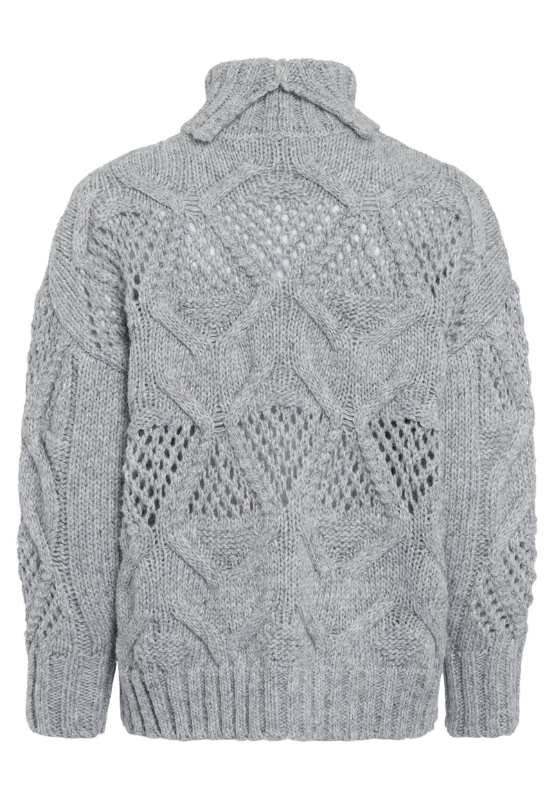Pullover With Chunky Cable-Knit Pattern Grey Melange-Marc Aurel-Tocca Finita