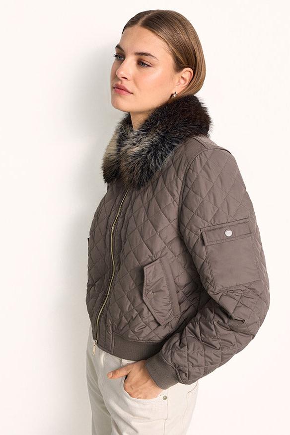 Quilted Jacket With Faux Fur Collar Ash-Riani-Tocca Finita