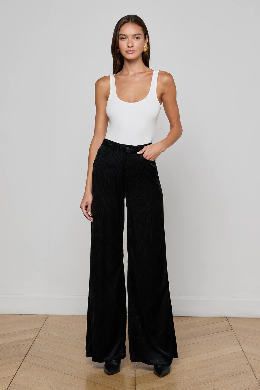 Quincy Wide-Leg Corduroy Jean Black-L&