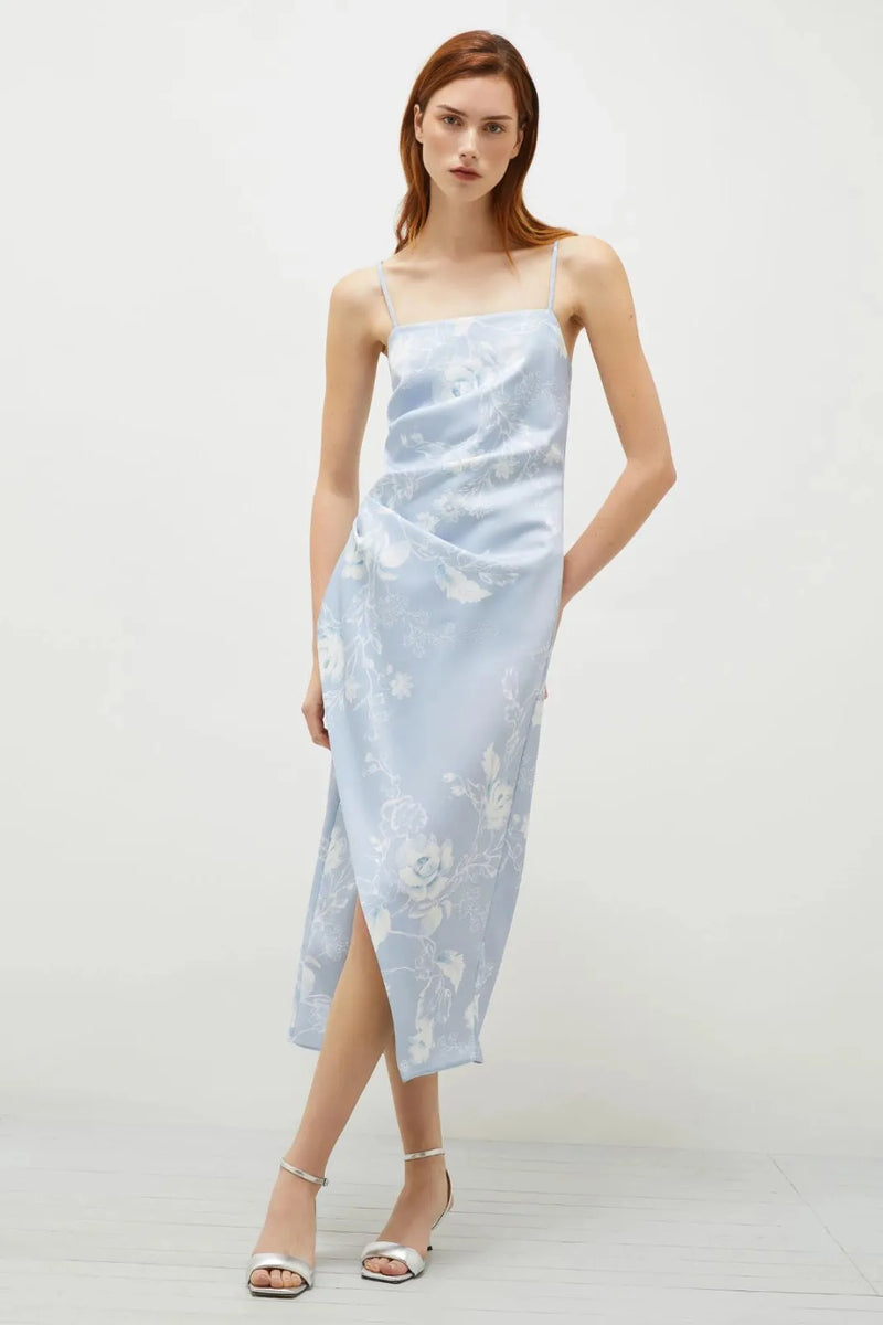 Radix Printed Sating Light Blue Dress-Marella-Tocca Finita