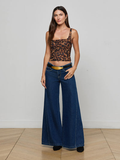Rasha Shirred Mesh Tank Brown Multi Amur Leopard-L'Agence-Tocca Finita