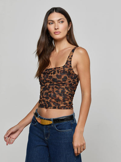 Rasha Shirred Mesh Tank Brown Multi Amur Leopard-L'Agence-Tocca Finita