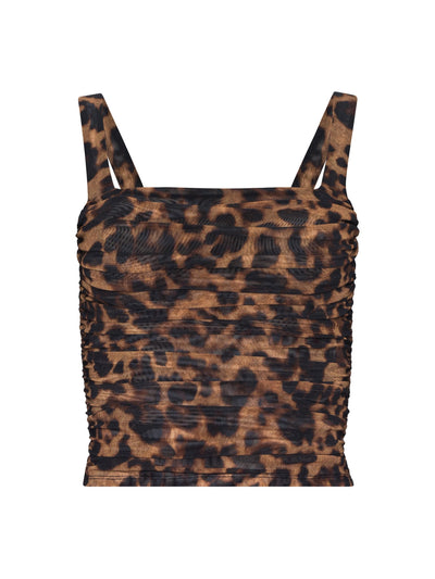 Rasha Shirred Mesh Tank Brown Multi Amur Leopard-L'Agence-Tocca Finita
