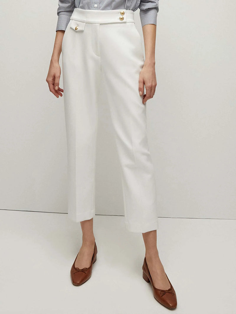 Renzo Pant In White With Gold Buttons-Veronica Beard-Tocca Finita