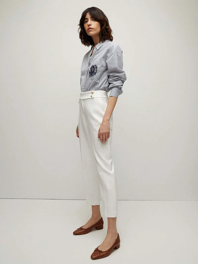 Renzo Pant In White With Gold Buttons-Veronica Beard-Tocca Finita
