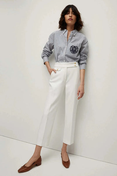 Renzo Pant In White With Gold Buttons-Veronica Beard-Tocca Finita