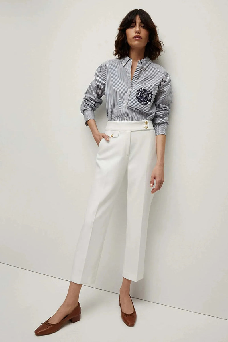 Renzo Pant In White With Gold Buttons-Veronica Beard-Tocca Finita