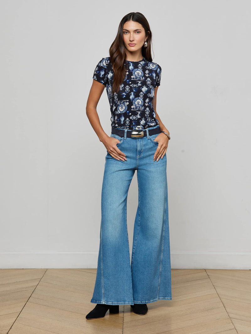 Ressi Fitted Tee Black/Blue Porcelain Print-L&