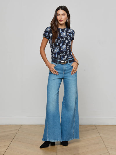 Ressi Fitted Tee Black/Blue Porcelain Print-L'Agence-Tocca Finita