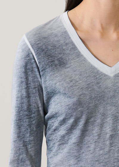 Reverse Spray Lightweight Pima Cotton Long Sleeve V-Neck Ink-Patrick Assaraf-Tocca Finita