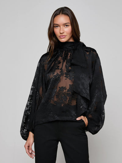 Rhett Burnout Satin Blouse Black-L'Agence-Tocca Finita