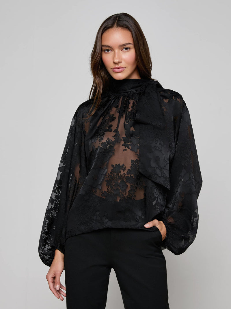 Rhett Burnout Satin Blouse Black-L&