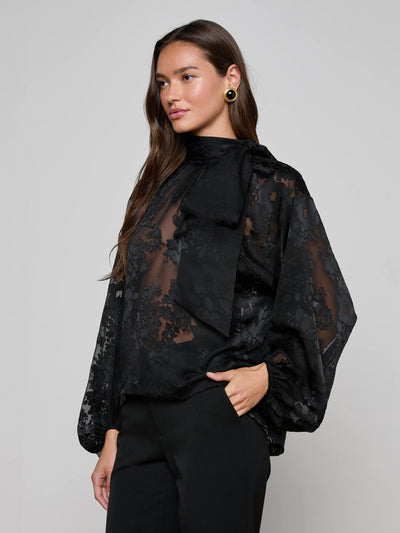 Rhett Burnout Satin Blouse Black-L'Agence-Tocca Finita