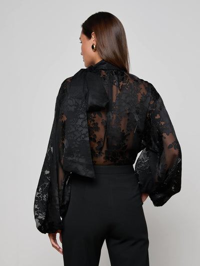 Rhett Burnout Satin Blouse Black-L'Agence-Tocca Finita