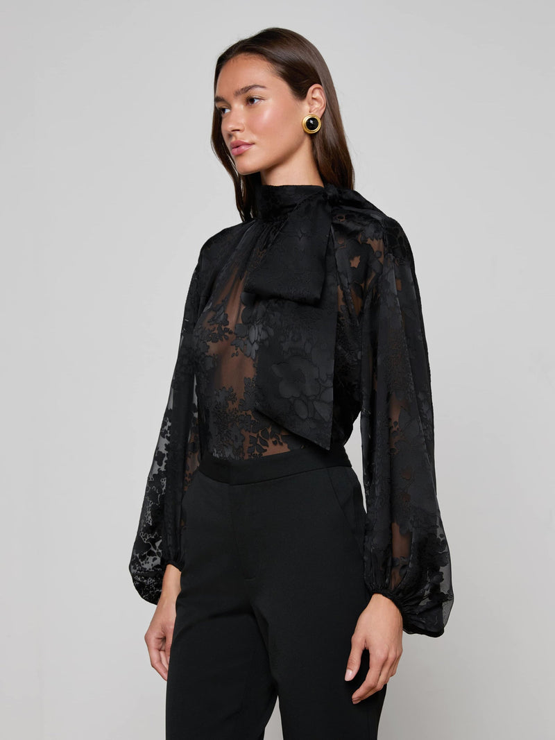 Rhett Burnout Satin Blouse Black-L&