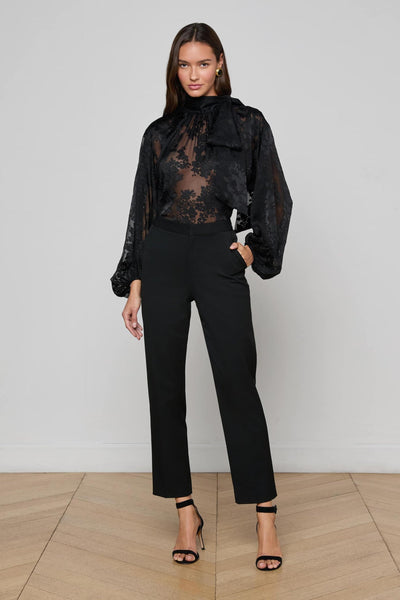 Rhett Burnout Satin Blouse Black-L'Agence-Tocca Finita