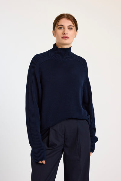 Rib Detail High Neck Sweater-Wispr-Tocca Finita