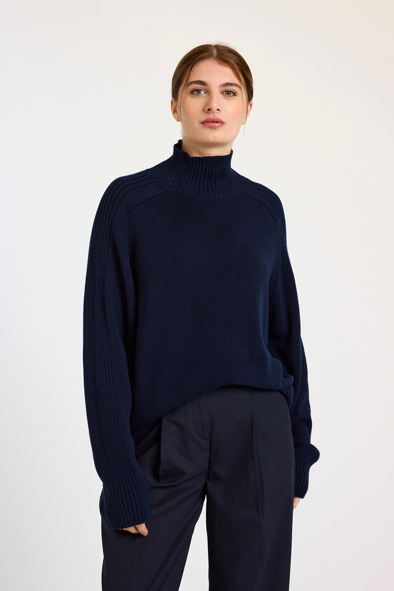 Rib Detail High Neck Sweater-Wispr-Tocca Finita