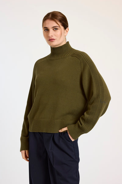 Rib Detail High Neck Sweater-Wispr-Tocca Finita