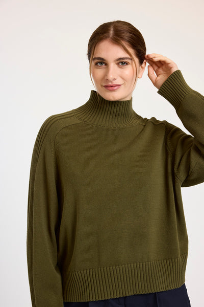 Rib Detail High Neck Sweater-Wispr-Tocca Finita