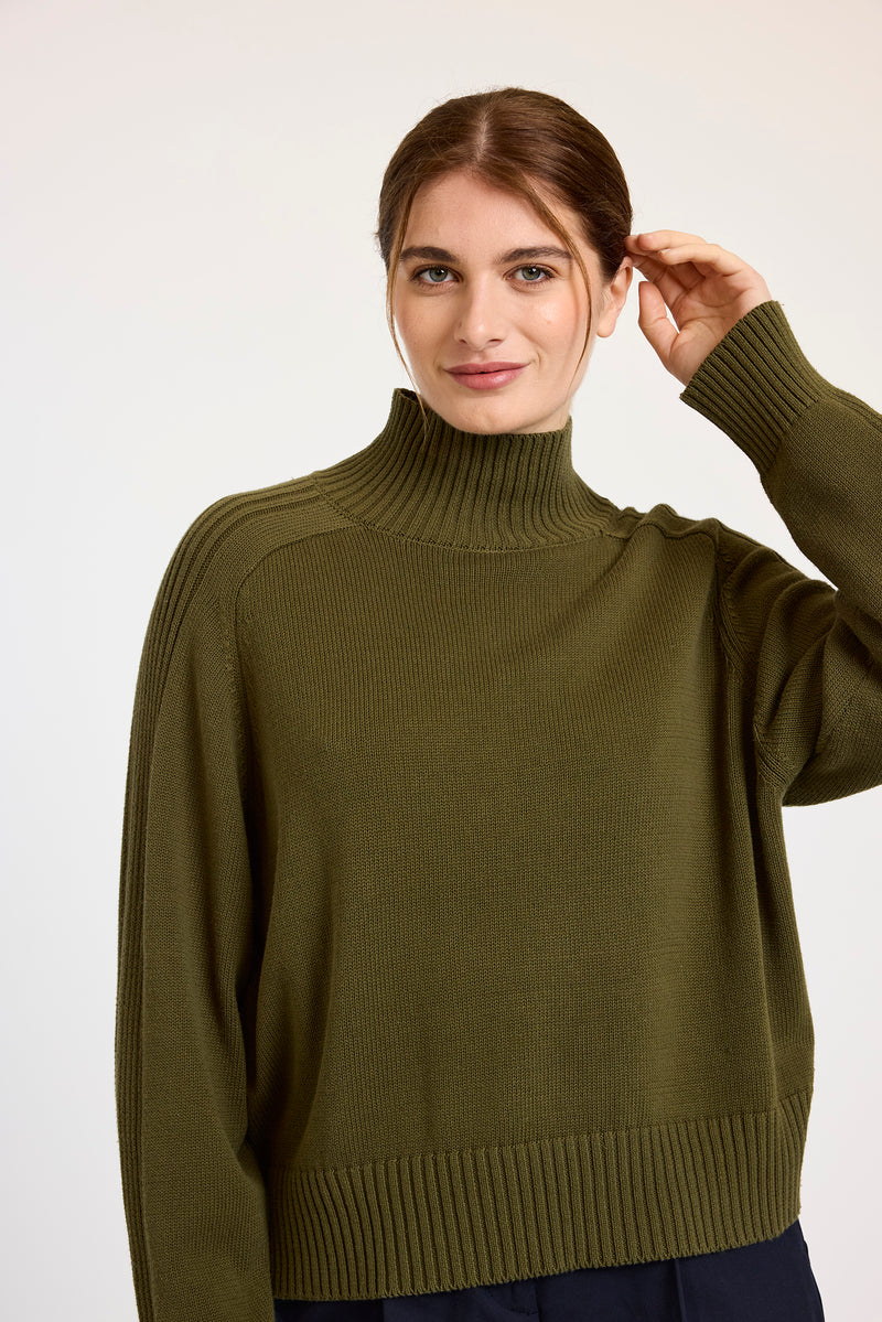 Rib Detail High Neck Sweater-Wispr-Tocca Finita