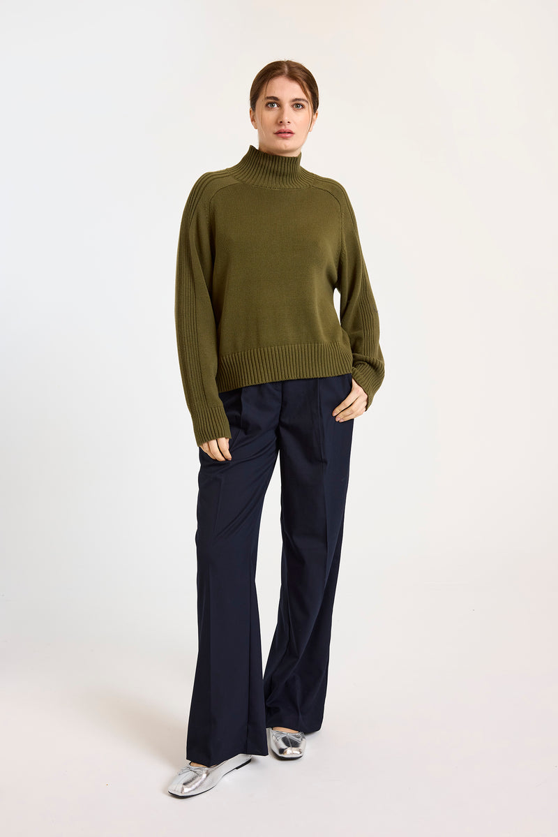 Rib Detail High Neck Sweater-Wispr-Tocca Finita