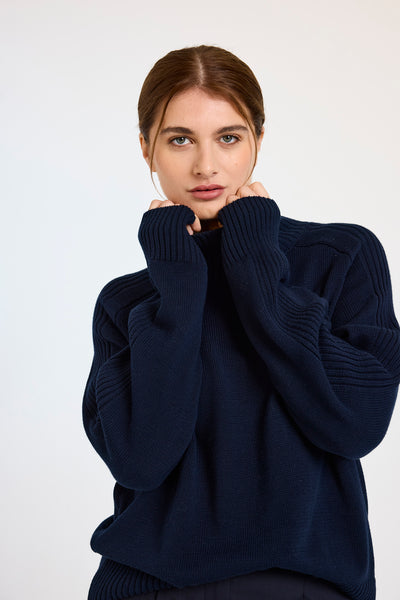 Rib Detail High Neck Sweater-Wispr-Tocca Finita