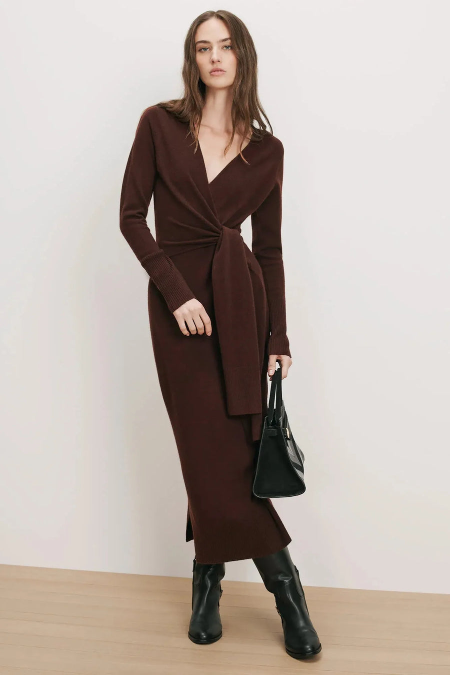 Salomez Wrap Midi Dress Espresso-Veronica Beard-Tocca Finita