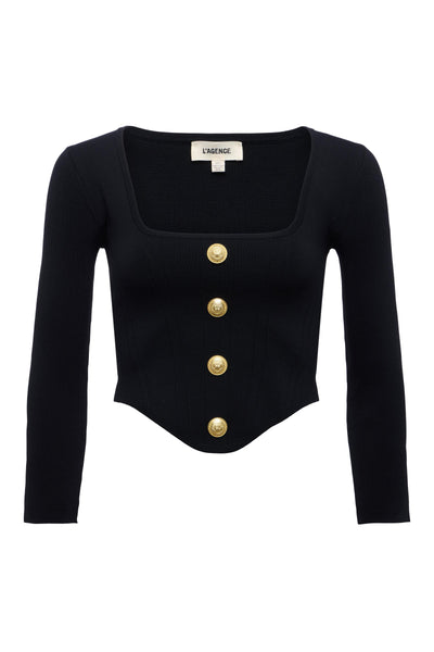 Sasha 3/4 Sleeve Knit Corset in Black/Gold-L'Agence-Tocca Finita