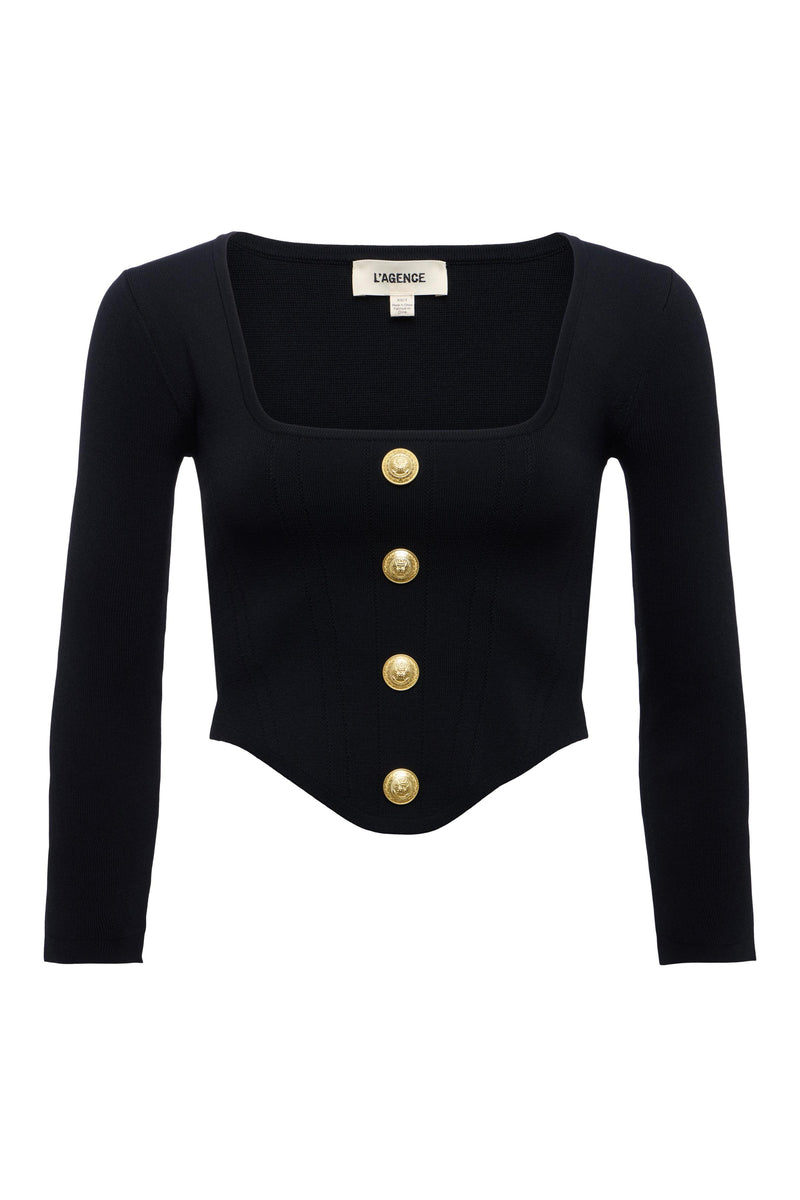 Sasha 3/4 Sleeve Knit Corset in Black/Gold-L&