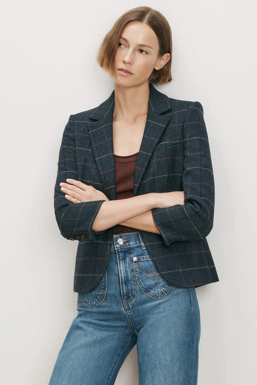 Schoolboy Plaid Dickey Jacket Teal Multi-Veronica Beard-Tocca Finita