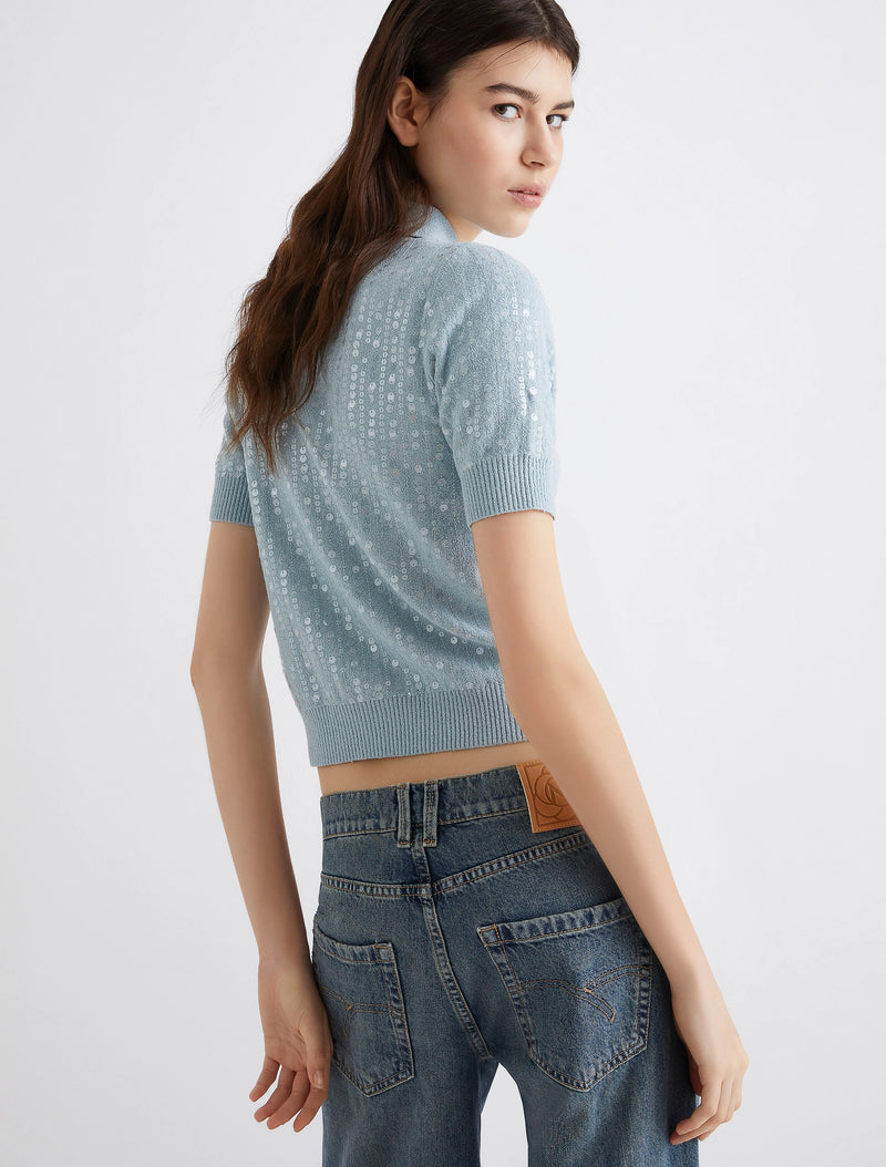 Sequin Polo Shirt Water-Marella-Tocca Finita