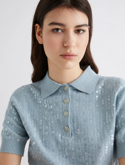 Sequin Polo Shirt Water-Marella-Tocca Finita