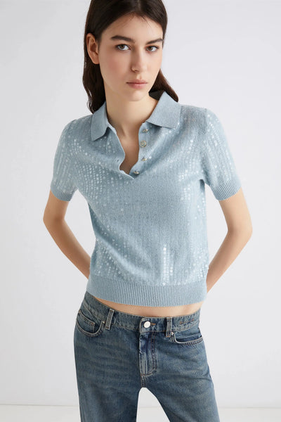 Sequin Polo Shirt Water-Marella-Tocca Finita