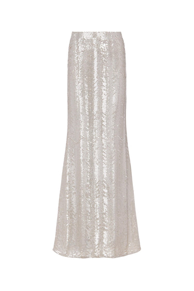 Sequin Zeta Long Skirt in Silver Swirl-L'Agence-Tocca Finita