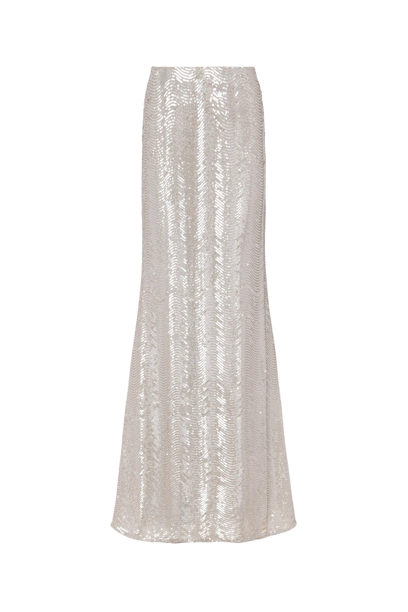Sequin Zeta Long Skirt in Silver Swirl-L&