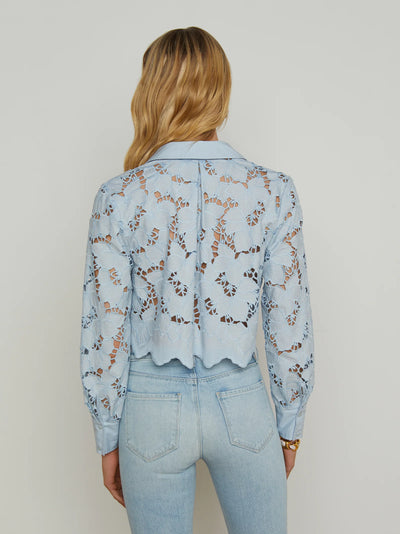 Seychelle Lace Cropped Blouse In Blue Fog-L'Agence-Tocca Finita