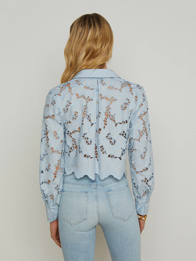 Seychelle Lace Cropped Blouse In Blue Fog-L&
