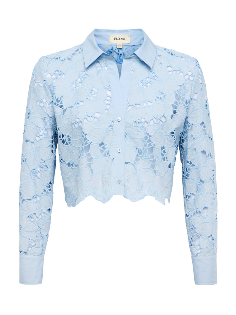 Seychelle Lace Cropped Blouse In Blue Fog-L&