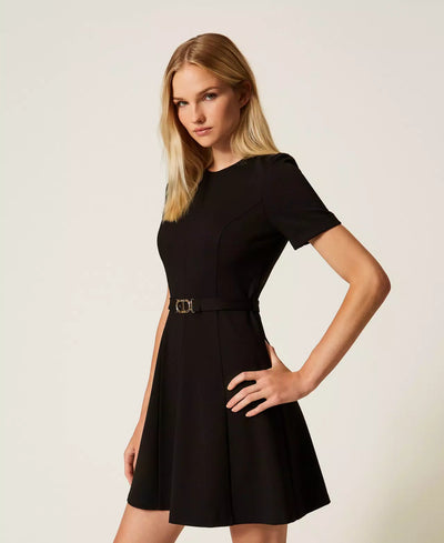 Short dress with Oval T buckle Black-TWINSET-Tocca Finita
